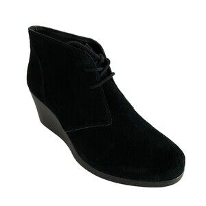 CROCS Suede Leigh Bootie Lace-up Wedge Comfort Casual Black 9.5